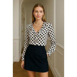 Express Womens Black White L Polka Dot Blouse Preppy Indie Patterncore Peplumcor